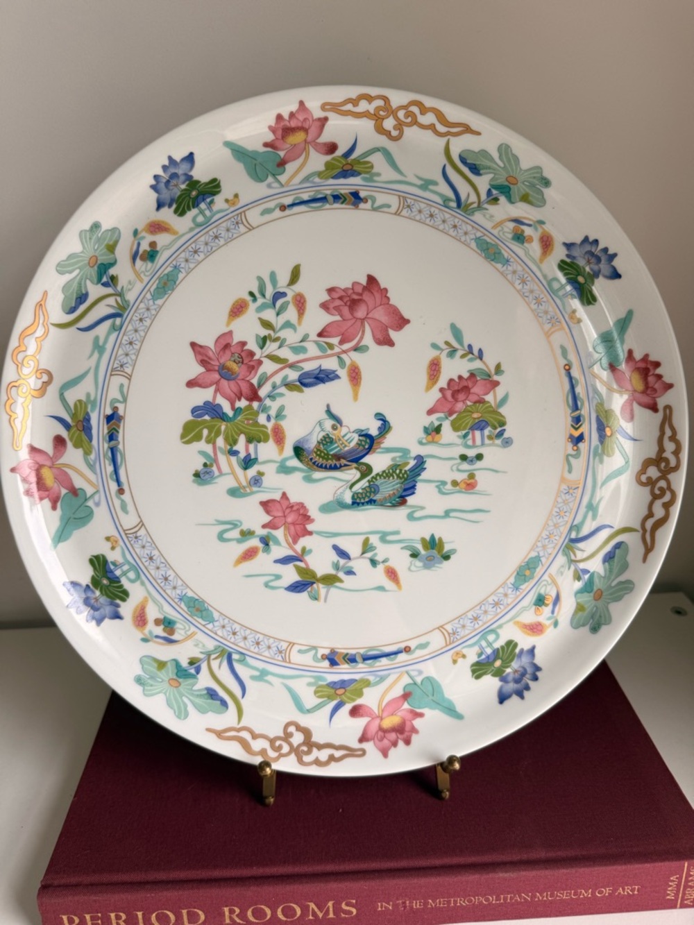 Limoges Porcelain Charger with Pink Floral & Green Accents